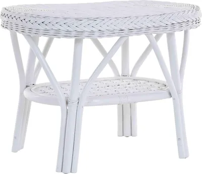 Produktbild von KRINES HOME Rattan-Tisch / Ovaler Beistelltisch / Couchtisch Rattantisch Ablage (Oval - Weiss)