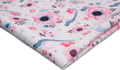 Zdjęcie produktu dla Tkanina z nadrukiem Marchiano, niebieski ptak na białym tle, 50 x 150 cm