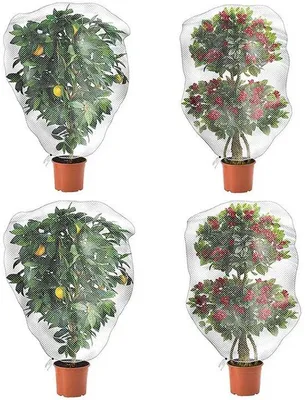 Produktbild von Unyqoos® feinmaschiges Insektenschutznetz mit Zugkordel, 4er-Set 80×80 cm, Polyethylen, hitze‑ & UV‑beständig, wiederverwendbar – Schutz für Pflanzen & Obstbäume