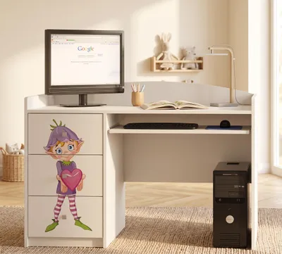 Immagine prodotto di Scrivania per bambini e adolescenti, colore bianco, stile classico con decorazioni, ideale per studenti, tavolo da lavoro per bambini, mobili unisex, Immagine generata dall'IA