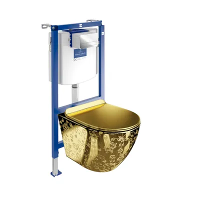 Produktbild von Villeroy&Boch ViConnect H112 Vorwandelement Unterputz WC mit Bedienplatte + Wand Hänge Tiefspül WC Sofi Slim Golden Eye Spülrandlos | WC Komplettset |