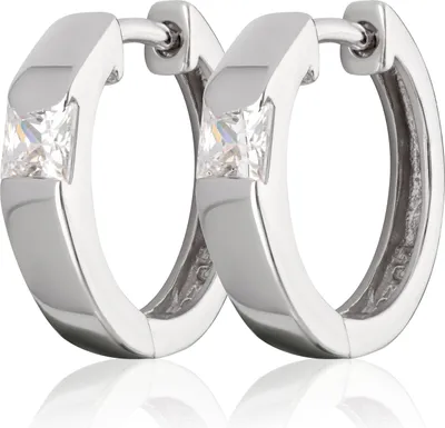 Produktbild von Paar Ø 16mm 925 Sterling Silber Klappcreolen Zirkonia weiß Ohrringe rhodiniert