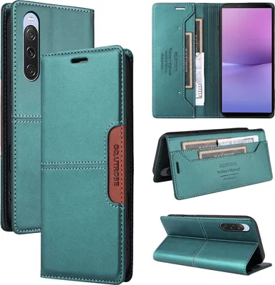 Produktbild von Handyhülle für Sony Xperia 10 V Hülle, Leder Flip Wallet Kartenfach Stand Schutzhülle Grün