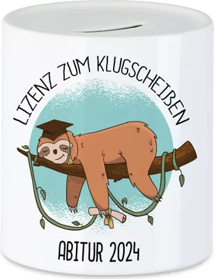 Produktbild von Abitur 2024 Lizenz Zum Klugscheißen Spardose Faultier Schulabschluss Gymnasium