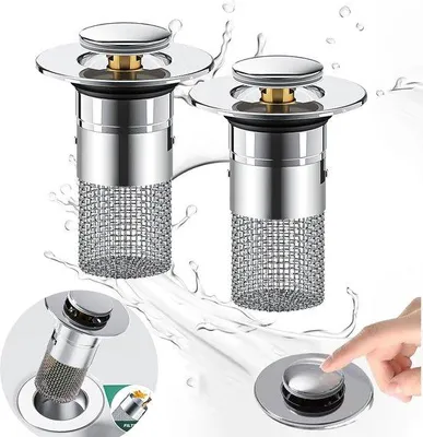 Produktbild von Zwei Stücke - Abwasserstop - Abwasserklappe, Spülkappe - Abwasserklappenstopper - Abwasserklappe - Spülkappe - Spülklappenstopper mit Haarschutz - Spülklappenstop mit Schutz - Mit Antiverschleißschutz - Badeabwasserstop
