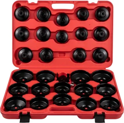 Produktbild von Ölfilter-Steckschlüsselsatz 30-teilig – Ölfilter-Dopschlüsselset mit 3/8" & 1/2" Anschluss – Schwarz