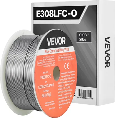 Image de Fil fourré VEVOR 0,8 mm, fil de soudage MIG E308LFC-O, 0,9 kg Fil de soudage en acier inoxydable sans gaz avec faible formation de projections pour toutes les positions de soudage, autoprotecteur pour une utilisation en extérieur, 1 pièce.