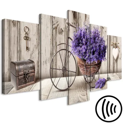 Produktbild von Akustikbild Blumen 200x100 cm Bilder Akustikschaum Hochleistungsschallabsorber Schallschutz Leinwand 5 tlg Wandbild Raumakustik Schalldämmung Holzoptik Lavendel b-C-0644-b-m
