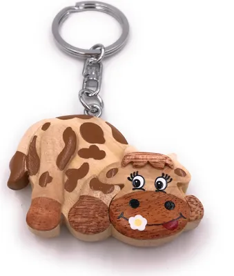 Image de Onwomania Porte-clés en bois Vache Ferme Fleur Bovin Veau Animal Vache laitière Pendentif Charm