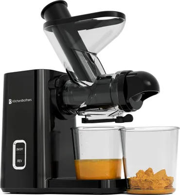 Produktbild von KitchenBrothers Slow Juicer Mini - Entsafter - Obst- und Gemüsepresse - 40mm und 50mm Einfüllöffnung - 400ml - Schwarz