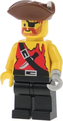 Produktbild von 1x Lego Minifigur Pirates I Pirat mit Haken grau Dreispitz Hut braun 6289 pi024