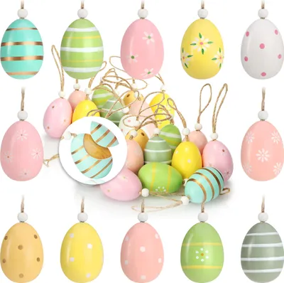 Produktbild von com-four® 24x Ostereier zum Aufhängen - Osterdeko aus Holz in tollen Farben - Deko Ostereier mit schönen Mustern