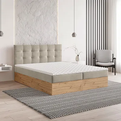 Produktbild von Masseno Boxspringbett MOLVEN 180x200 cm Komplett-Set mit Bonell Matratze und Topper, Polsterbett mit Bettkästen -Beige, SORO 21
