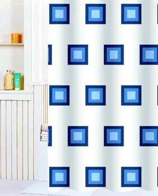 Produktbild von Duschvorhang Textil 180 x 200 mit Ringen Karo Hellblau