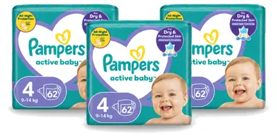 Obrázek produktu pro 3 kusy plenek Pampers Active Baby, velikost 4 (9-14 kg) - výhodné balení