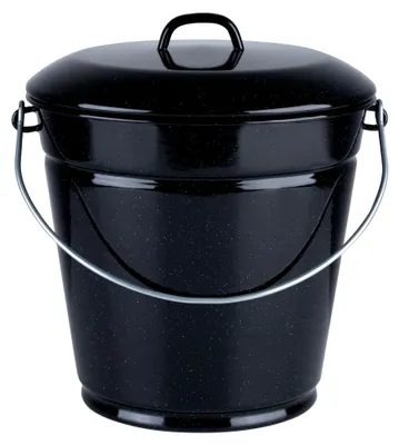 Produktbild von 022, Emaille Eimer mit Deckel, Classic -, Durchmesser 28 cm, Höhe 32,5 cm (ohne Deckel 28,4 cm), Inhalt 10 Liter, schwarz, Ascheeimer, Mülleimer