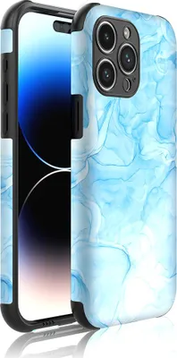 Produktbild von Smartphonica Handyhülle Geeignet für iPhone 14  Pro Max mit Bumper und hellblauem Marmordruck - Backcover PhoneCase  Hellblauer Marmordruck