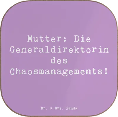 Produktbild von Mr. & Mrs. Panda Tischuntersetzer Spruch Mutter Chaosmanagerin - Lavendeltraum - Geschenk, Erinnerungen, Geburtstag, Untersetzer Tasse, Glas, Alltag, Familie, für Gläser