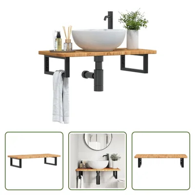 Obrázek produktu pro The Living Store Umyvadlová deska s ocelovou konzolou a masivním dubovým dřevem