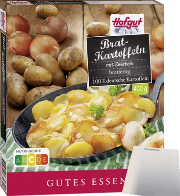 Produktbild von Hofgut Bratkartoffeln mit Zwiebeln (400g Packung) + usy Block