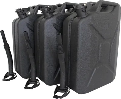 Produktbild von 3x Benzinkanister Kraftstoffkanister Metall 20 Liter Hammerschlag Schwarz inkl. Ausgießer + Halter