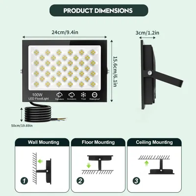 Immagine prodotto di Fari a LED per esterni - confezione da 2 - 100 W - 6500 K (bianco freddo) - grado di protezione IP66 (resistente all'acqua) - 220–240 V