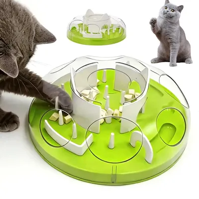 Produktbild von Katzen-Slow-Feeder mit Futterlabyrinth, interaktiver Fressnapf zur Beschäftigung, aus ABS, 30 × 30 × 9 cm