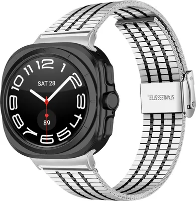 Produktbild von Strap-it Luxus-Edelstahlarmband - passend für Samsung Galaxy Watch Ultra / Ultra 2025 (silber/schwarz)