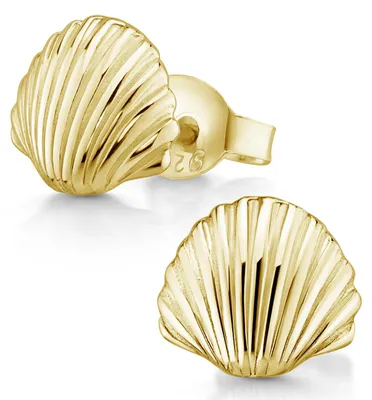 Produktbild von MATERIA Muschel Ohrringe Set Gold 925 Silber - Maritimer Strand Schmuck Echtschmuck Ohrstecker klein SO-415-Gold