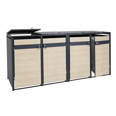 Produktbild von 4er Mülltonnenverkleidung HWC-J82, Mülltonnenbox, erweiterbar, Metall 100kg, anthrazit Buche-Holzoptik hellbraun