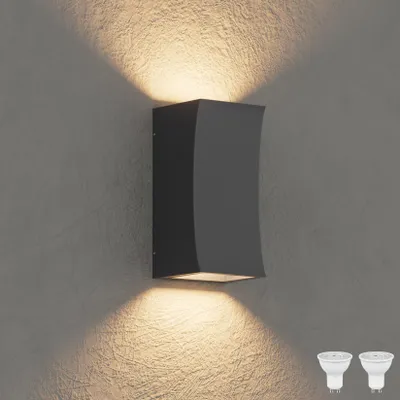 Wandlampe GU10 Up & Down, schwarz, IP65, 2x 5W LED, 3000K