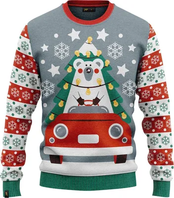 Zdjęcie produktu dla JAP Christmas Brzydki sweter świąteczny dla dzieci Driving home for christmas - 100% z recyklingu - Dla chłopców i dziewczynek - Niebieski - Rozmiar 134/140