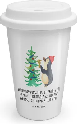 Produktbild von Mr. & Mrs. Panda Thermobecher Pinguin Weihnachtsbaum - Weiß - Geschenk, To Go Becher, Weihnachten, Kaffeebecher, Winter, Coffee, ToGo