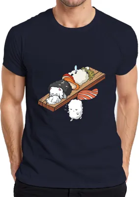 Produktbild von Kawaii Sushi Niedlich Onigiri Nigiri Katze Cartoon Japan Anime Herren T-Shirt, Navy, L