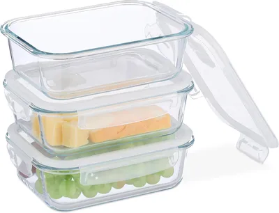 Immagine prodotto di Contenitori ermetici con coperchio - Vetro - Set da 3 - 1040 ml - Contenitori per la preparazione dei pasti - Ermetici - Contenitori per alimenti - Trasparenti