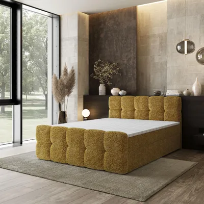 Produktbild von Masseno Boxspringbett BRUME 180x200 cm Komplett-Set mit Bonell Matratze und Topper, Polsterbett mit Bettkästen -Gelb, BELLA 45