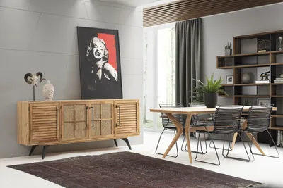 Produktbild von Essgruppe Essecke Esszimmer Esstisch Stühle Sideboard 6tlg Braun Holz