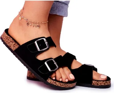 Produktbild von Damen Kork Flip Flops mit Schnallen Schwarz Si Senor 37