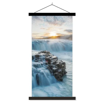 Produktbild von MuchoWow® Textilposter Wasserfall - Wasser - Steine - Sonne - Natur 40x80 cm mit schwarzem Rahmen - Wandemalerei