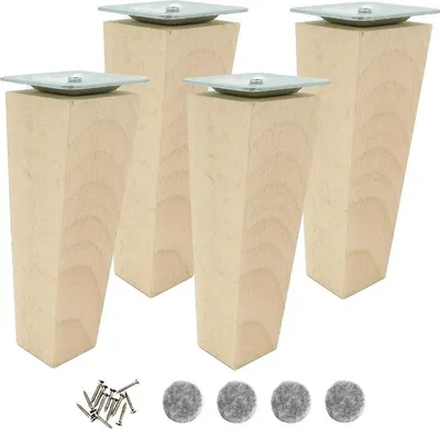 Obrázek produktu pro Bukové nohy 15 cm – lichoběžník, surové, s montážní sadou