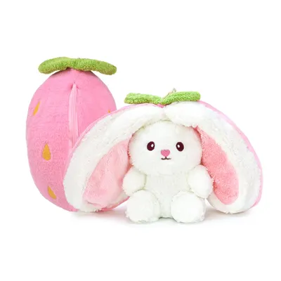 Produktbild von 50 cm Plüschhase mit Erdbeer-Tasche – Ultra Weiches Kuscheltier Kaninchen für Kinder & Babys – Niedliches Geschenk zu Ostern, Geburtstag & Weihnachten