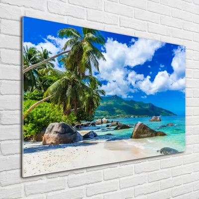 Produktbild von Tulup® Glas-Bild - 100 x 70 - Wandbild aus Glas - Wandkunst - Wandbild hinter gehärtetem Sicherheitsglas - Landschaften - Seychellen Strand - Mehrfarbig
