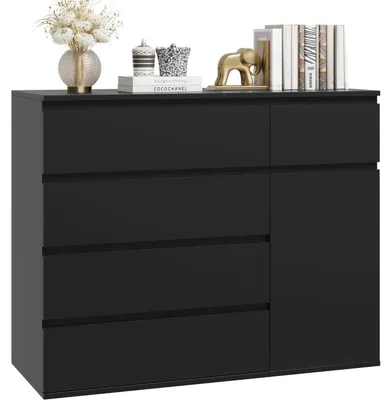 Produktbild von Kommode mit 5 Schubladen und 1 Tür 100x40x80cm Schwarz