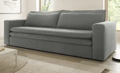 Produktbild von Schlafsofa "Pesaro" in hellgrau Cord Sofa 3-Sitzer mit Bettfunktion 244 cm