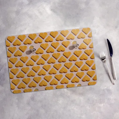 Produktbild von Tischset 4x45x30 cm + 10fi cm Platzset Tischmatte Platzmatte Untersetzer - Waffeln und eine Tasse Kaffee