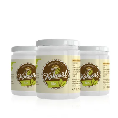 Produktbild von LaFiNa  Kokosöl 120g | 3x120g Probierpaket | Nativ kaltgepresst erste Pressung | 48% Laurinsäure Rohkostqualität | Vegan Probiergröße Kokosfett