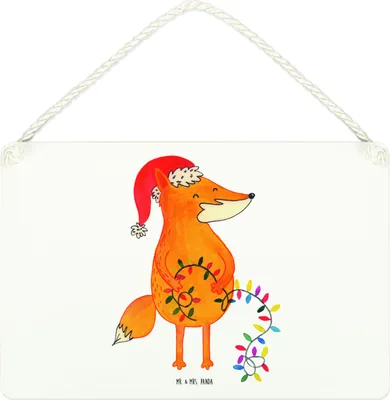 Produktbild von Mr. & Mrs. Panda Schild Fuchs Weihnachten DIN A4 - Weiß - Geschenk, Deko Wandtafel, Nikolaus, holzbild, Türschild, kleine aufmerksamkeit, Füchse, Winter, Weihnachtsmann