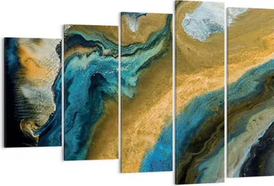Produktbild von Bild auf Leinwand - Leinwandbild - 5 Teile - Abstraktion verschüttet Gold - 150x100cm - Wand Bild - Wanddeko - Wandbilder - Leinwanddruck - Bilder - Wanddekoration - Leinwand bilder - EG150x100-4431