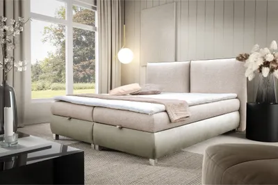 Produktbild von Boxspringbett TOGO-160x200cm Bettkästen|Topper|Doppelbett|Polsterbett|eleganten weichen Kissendesign|silbernen 8 cm Beinen-Beige