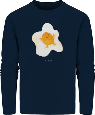 Produktbild von Mr. & Mrs. Panda Baumwoll Sweatshirt Spiegelei Ei Größe S - French Navy - Geschenk, Lustige Sprüche, Nachhaltiger Pullover, Tag, Schön, Glücklich, Pulli, Sweater, Liebe